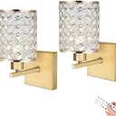 Modern Cordless Crystal Wall Light Battery Operated Wall Sconces set of 2, Rechargeable Wall Lamp Battery Powered Wall Mount Lights with Polyhedral Opal Crystal Shade for Bathroom Bedroom Living Room( (Gold)