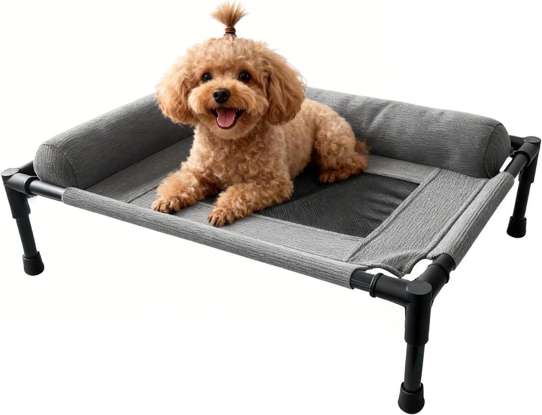 Raised Dog Beds for Small Dogs, Cooling Indoor Outdoor Elevated Bolster Dog Cot Hammock with Metal Frame Breathable Mesh, Portable Dog Sofa Camping Dog Bed (23.62" L x 15.75" W x 5.91" H