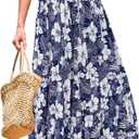 STYLEWORD Women's Summer 2025 Casual Short Sleeve Tiered Flowy Spring Dress Long Midi Beach Sundress Vacation Outfits (X-Large, Blue Purple White Floral)