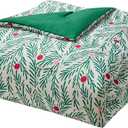 Hallmark Queen/Full Size 4-Piece Holiday Bedding Set | Festive Comforter, 2 Shams, Decorative Pillow | Lightweight & Cozy Home Decor | Super Soft Microfiber Fabric | Wrinkle-Resistant | Green Branches