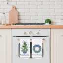 Chinoiserie Christmas Kitchen Towels,Set of 2 Blue Bow Coquette Christmas Tree Dish Towels for Kitchen Bathroom, Blue Christmas Hand Towels for Bathroom Kitchen, Grandmillennial Decor,16x24 Inches