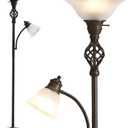 GyroVu Torchiere Floor Lamp for Living Room, LED Standing Reading Light for Bedroom with Glass Shade for Living Room Corner Bedroom Home Office,Bulbs Included (Red Brown,Glass 2 Head)