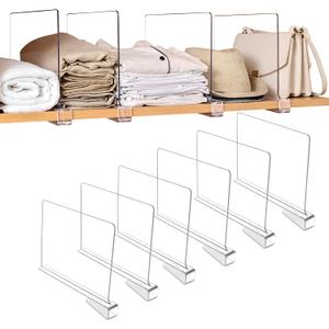 Sooyee 6 Pack Beautiful Acrylic Shelf Dividers, Perfect Perfect for Closets Kitchen Bedroom Shelving Organization to Organize Clothes Closet Shelves, Books, Towels and Hats, Purses Separators, Clear
