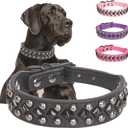 Spiked Studded Dog Collar Soft PU Leather Squared Spike Pet Collar Adjustable Collars for Small Medium Large Dogs (S(neck:10.6"-13"), Black)