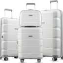LUGGEX White Carry On Luggage with Spinner Wheels, PP Lightweight Suitcase 4 Piece, Expandable