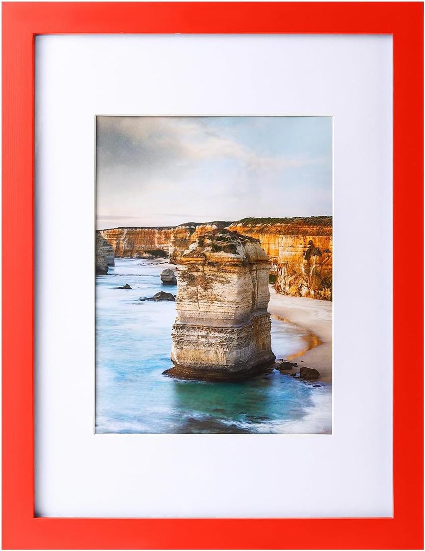 wyooxoo 9x12 Picture Frame Made of Solid Wood Photo Frame Display Pictures 6x8 with Mat or 9x12 Without Mat Colorful Frame For Table top Display or Wall, Red, 1 Pack