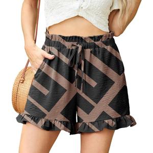 Lepunuo Shorts for Women High Waisted Ruffle Hem Summer Lounge Shorts with Pockets Elastic Drawstring Casual (M)