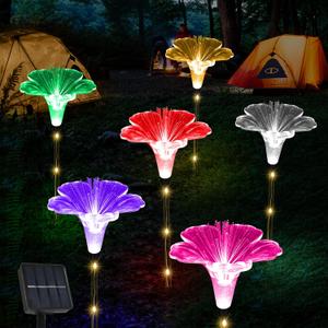 BeHiller Upgraded Solar Garden Light Outside Decorations,Set of 6PCS Multicolor Optical Fiber Bigger Lily Flowers Light Outdoor Waterproof Solar Flowers Lights for Xmas Housewarming Gifts Decor