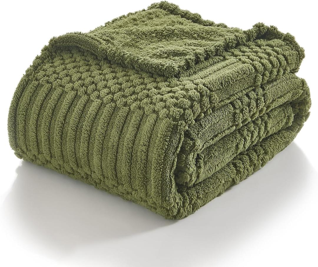 lifein Throw Blanket for Couch-Soft Boho Bed Throw Blanket, Green Fleece Cute Tan Fluffy Lightweight Cozy Blanket for Spring(50x60,Green)