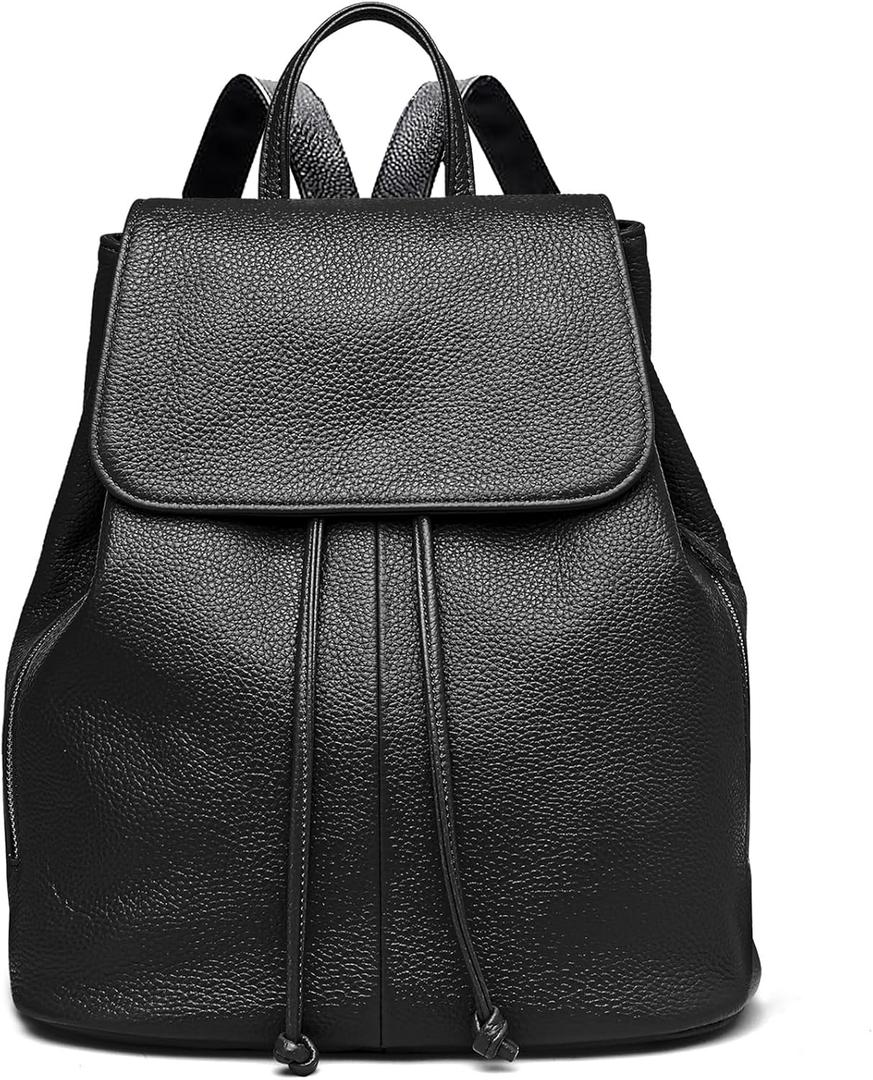 BOYATU Women’s Full-Grain Leather Backpack Purse, Minimal Structured Design, Work Commuter & City Travel, Compact Everyday Essentials (Black)