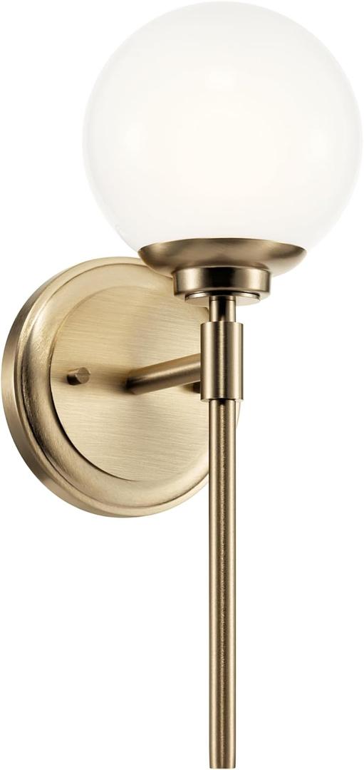 Kichler Benno 1-Light Wall Sconce, Modern Light with Opal Glass in Champagne Bronze, for Bathroom, Powder Room, Kitchen, Bedroom, or Hallway (13.75" x 5.25"), 55170CPZ