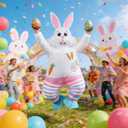 JASHKE Easter Bunny Costume Adult Inflatable Rabbit Costume Blow up Suit Fancy Dress for Adult Men Women (White)