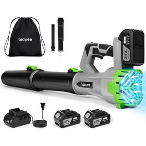 Leaf Blower Cordless,Electric Leaf Blower with 2 4.0Ah Battery Powered and Fast Charger, Cordless Blowers for Lawn Care and Car Dust Snow Blower,6 Speed Control,Grey