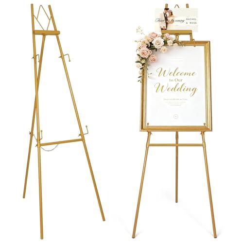 53.9" Gold Easel Stand for Sign, Heavy Duty Metal Display Easel with Storage Bag, Adjustable Art Easel for Wedding Sign, Painting, Picture (Dented details)