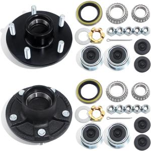 2 Sets 5 on 5'' Trailer Hub Kit for 3500 lbs 1-1/16'' to 1-3/8'' Tapered Axle #84 Spindle, Replacement 5x5'' Hub Trailer Wheel 5 Lug Bolt Idler Hub Kit with Extra Caps & Rubber Plugs
