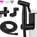 Handheld Toilet Bidet Sprayer, Water Pressure Adjustable Sprayer with Hose and 7/8 "T-Valve, Jet Spray and Soft Spray, for Toilet, Bidet, Shower etc., Stainless Steel, Black