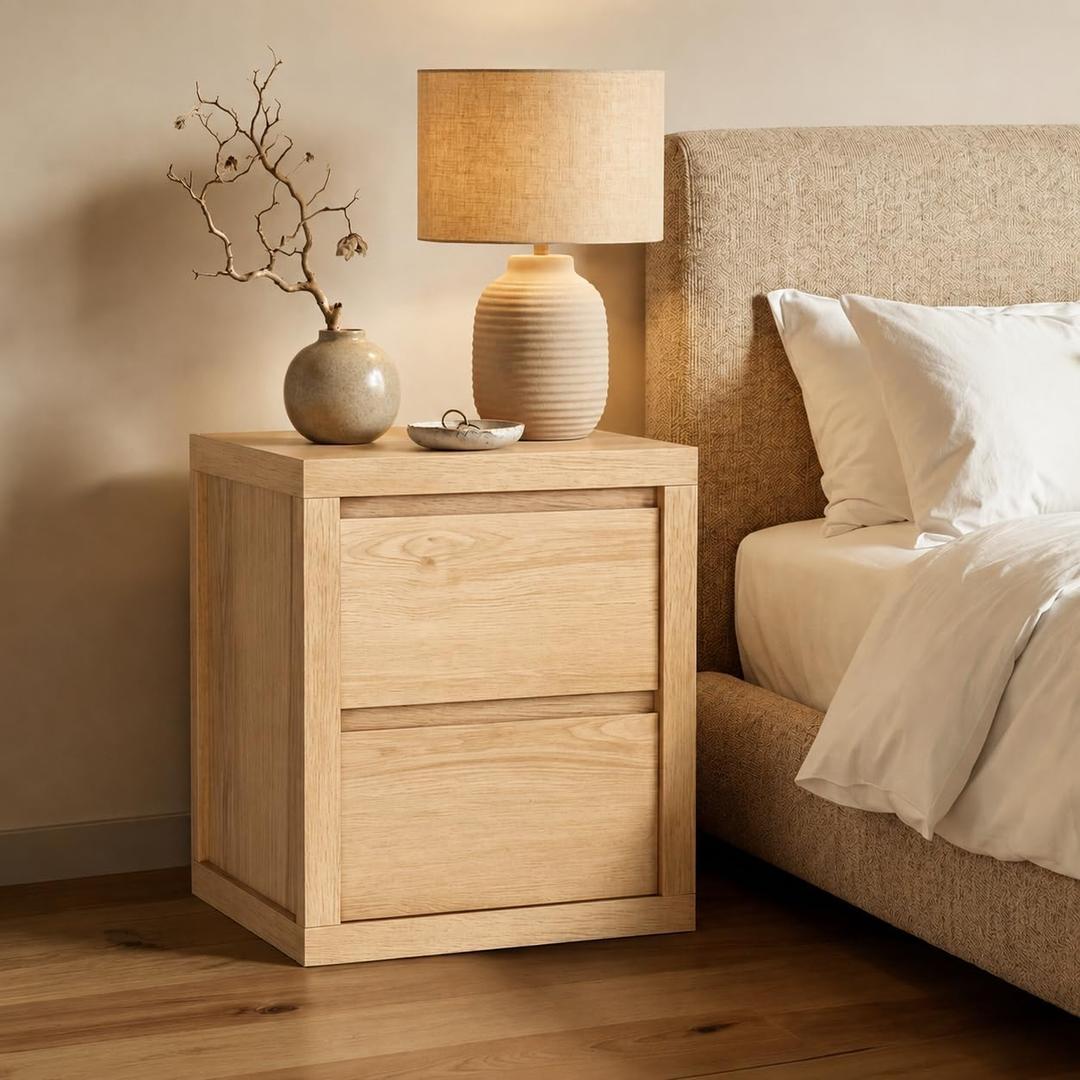 Nightstand with 2 Drawers, Modern Bedside Table with Handless Design, Wood End Table with Thickened Design, Night Stand for Bedroom, Oak