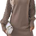 Sovoyontee Women's 2025 Fall Long Sleeve Mock Neck Sweater Dress Casual Loose Ribbed Knit Mini Short Pullover Dresses (Brown, S)