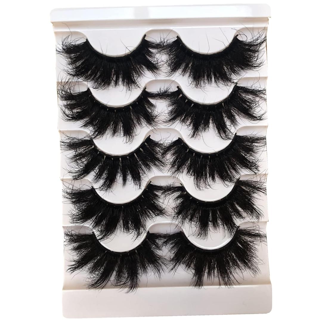 Gmagictobo False Eyelashes Fluffy 25MM Lashes Dramatic Faux 3D Mink Lashes Pack Long Thick Volume Criss-Crossed Soft False Lashes 5 Pairs Multipack