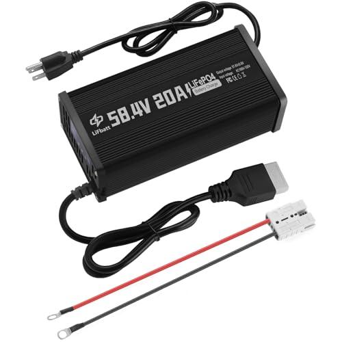 48V 20A LiFePO4 Battery Charger 58.4V Lithium Battery Smart Charger with Anderson Connector and Anderson to M8 Adapter Cable,for Lithium LiFePO4 Deep Cycle Rechargeable Batteries of Car Truck Boat RV