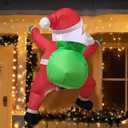 3.3FT Christmas Inflatable Climbing Santa Claus with Green Gift Bag, Light-Up Door Decor, Outdoor/Indoor Holiday Decoration for Christmas Party (Santa Claus with Green Gift Bag)