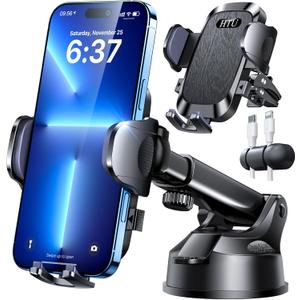 2025 Ultimate Car Phone Mount【80+LBS Strongest Suction & Military-Grade】【Patent & Safety Certs】 Cell Phone Holder Truck Stand for Dashboard Windshield Vent for iPhone 16 Pro Max Samsung (Black)