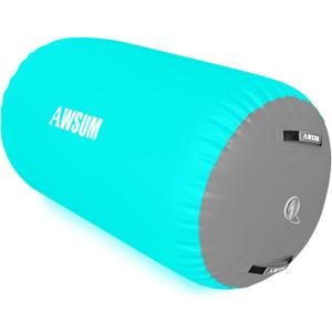 AWSUM Air Roller Gymnastics Barrel Inflatable Tumbling Mat Back Handspring Trainer for Octagon Mat Gym Home Gymnastics EquipmentNo Electric Pump ((L)47.3"x(Diam)29.5"-No pump, Mint Green/Grey)