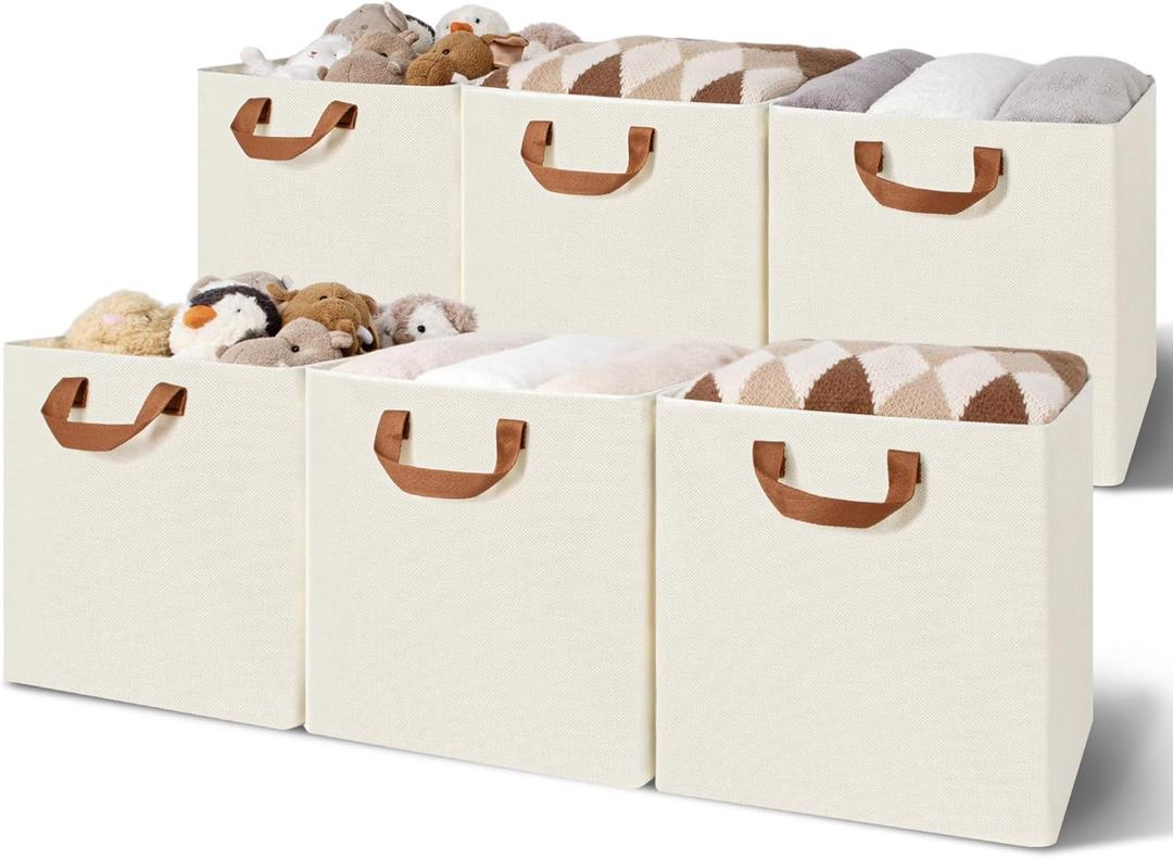 GRANNY SAYS Storage Cubes, 13 Inch Cube Storage Bins with Metal Frame, Collapsible Cube Storage Organizer, Fabric Cubby Bins for Shelves, Closet, Ivory, 6 Pack