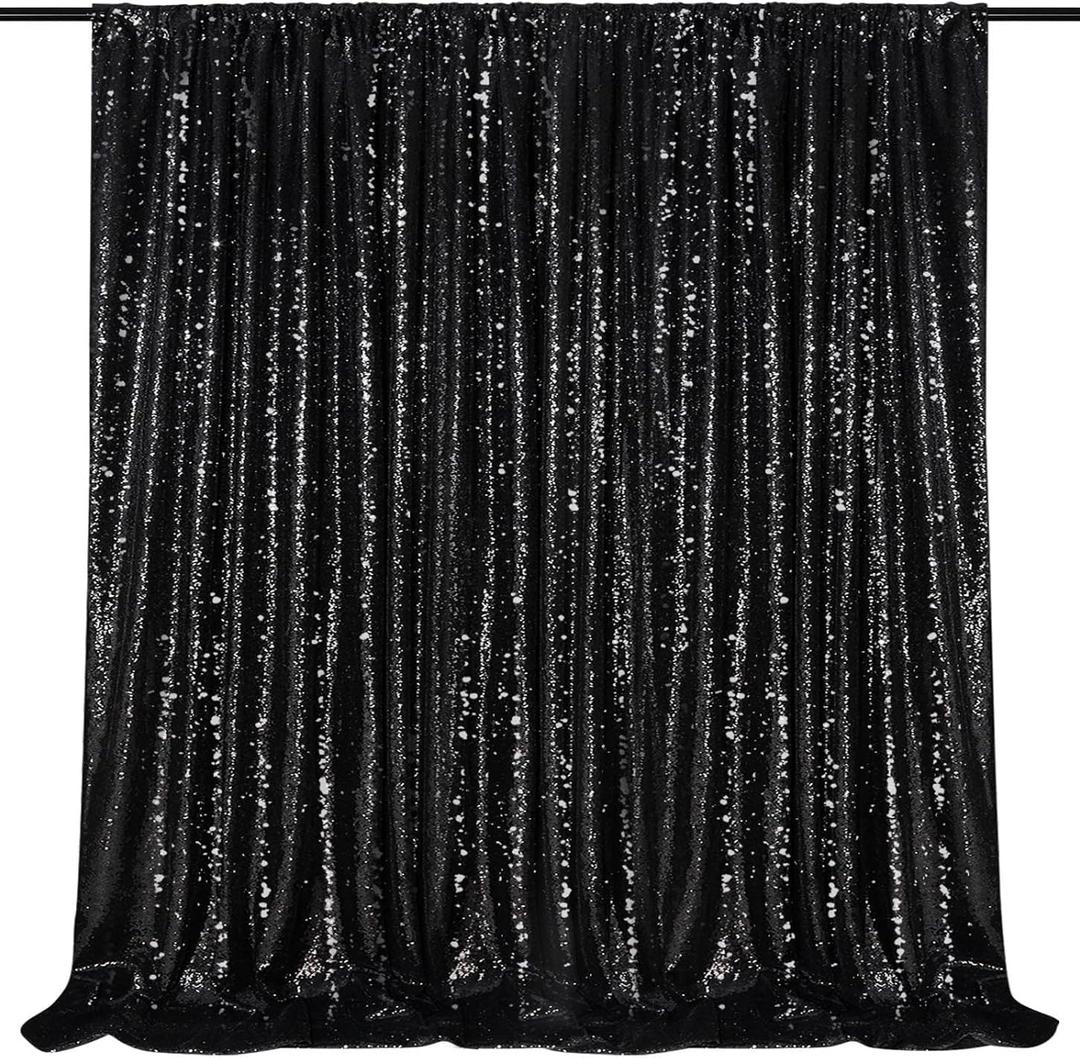 Black Sequin Backdrop Curtain 8FTx8FT Glitter Fabric Sequin Curtain Drapes for Photography Background Wedding Birthday Banquet Black Party Wall Decorations