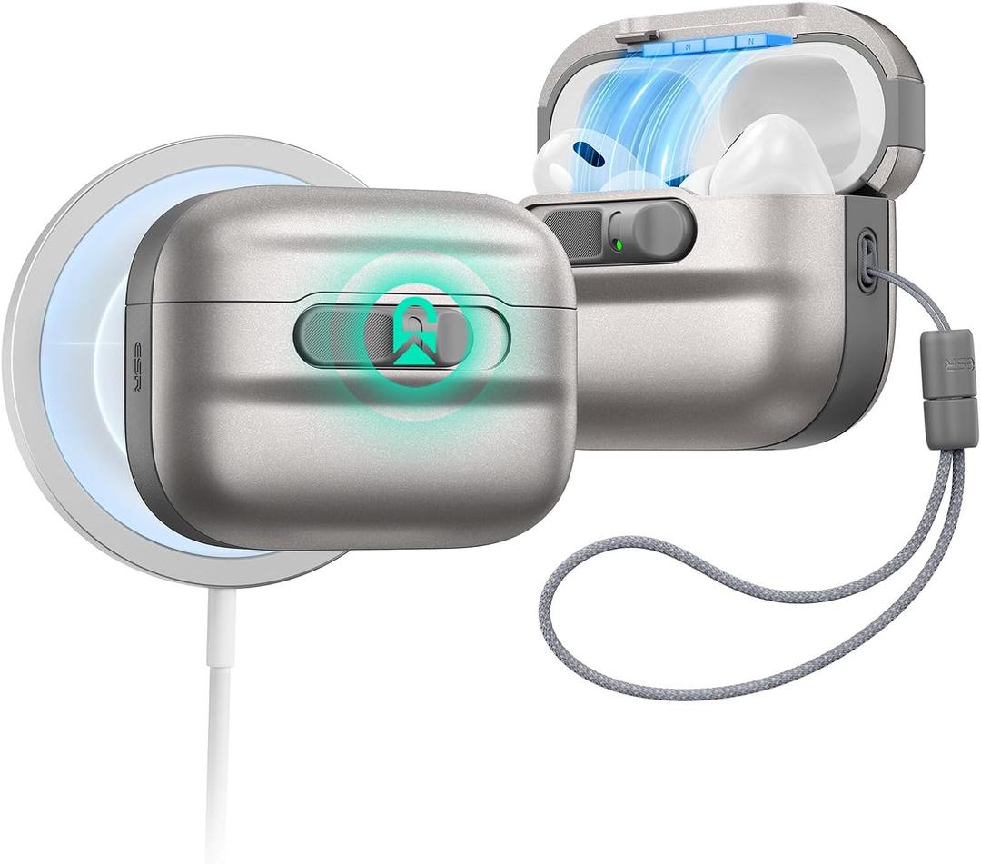 ESR for AirPods Pro 3 Case (2025), Compatible with AirPods Pro 3 (USB-C Cable), MagSafe Ready, Magnetic Lid Lock, Full Drop Protection Cover with Lanyard, Titanium