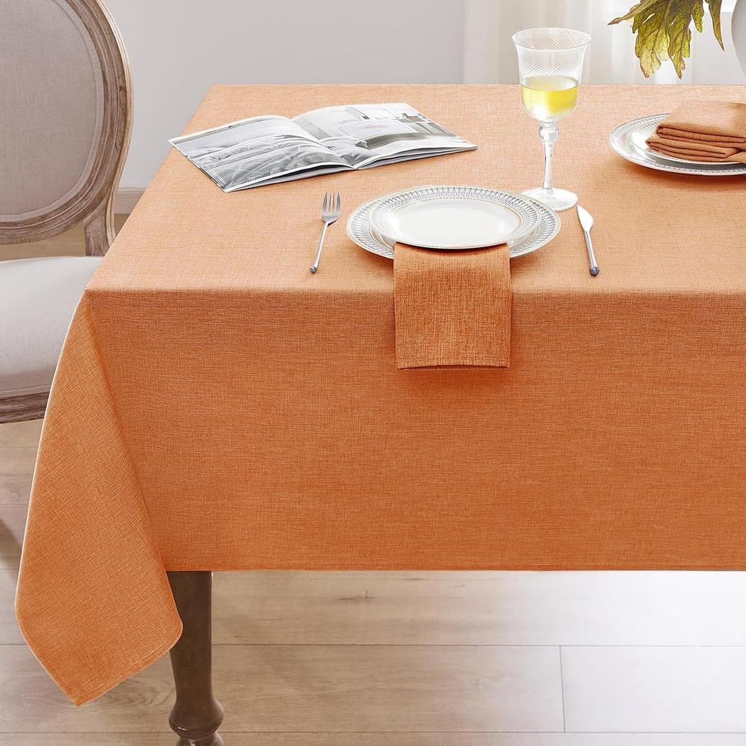 Softalker Fall Linen Textured Rectangle Tablecloth, Waterproof Wipeable Farmhouse Burlap Table Cloth, Stain Resistant Wrinkle Free Table Covers for Kitchen Dining Holiday Party (52 x 70, Orange)