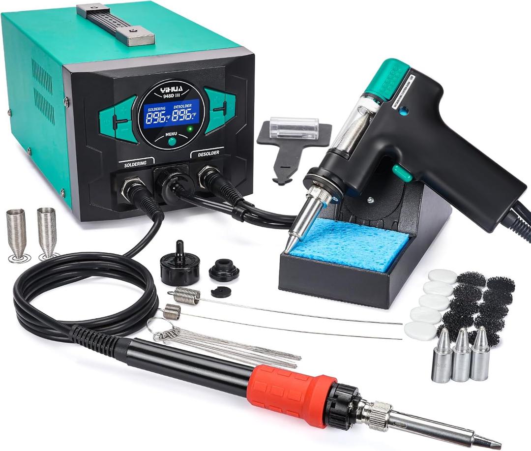 YIHUA 948D III Soldering Iron Desoldering Station Kit with Upgraded Desolder Tool, 110W EVO Solder Iron, Vacuum Pump, 3 Desoldering Nozzles, with Automatic Shutdown, Sleep Mode Functions