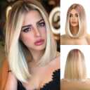 Ombre Platinum Blonde Short Curly Wigs Human Hair, Real Hair Look, Lightweight, Breathable, Heat Resistant, and Capless for Comfortable Wear (Platinum, 14inch)