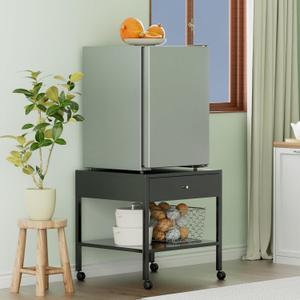 Mini Fridge Stand with Storage,End Tables Heavy Duty Mobile Mini Fridge Shelf with 4 Lockable Wheels,220lbs Mini Fridge Table for Dorm,Small Refrigerator Stand Storage Cart (22.42"*22.42*22.42")