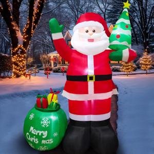 8FT Christmas Inflatables Santa Claus with Christmas Tree Gift Bag Christmas Blow up Decoration with Built-in 6 LED Lights Large Xmas Blow up Santa Claus for Yard Party, Xmas New Year Kids Gifts