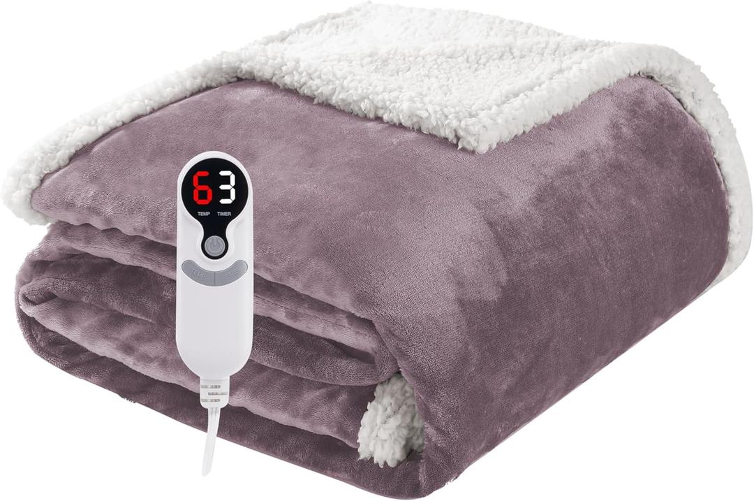 Electric Heated Blanket Throw Size 50"x60", Soft Flannel with Overheat Protection, 9 Adjustable Heat Settings & 10-Hour Auto-Off Timer, Fast Heating for Winter Comfort, Purple