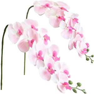 Floroom 2pcs Faux Phalaenopsis Orchid Fake Artificial Flower with Stems, Real Touch Large Blooms 40 Inch for DIY Bouquets, Wedding Centerpieces & Home Decor, Pale Pink
