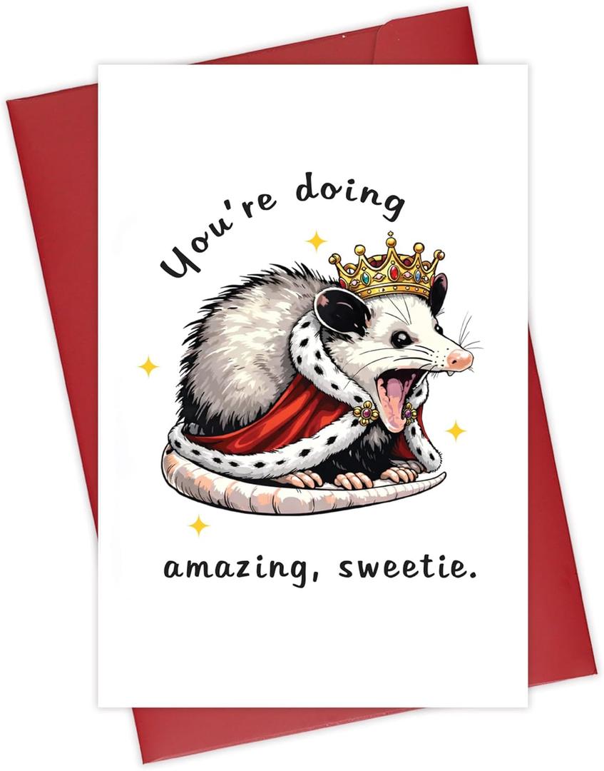 Mothers Day Gifts Card for Mom from Kids Daughter, Funny Opossum Greeting Card, You're Doing Amazing Sweetie, Funny Encouragement Possum, Motivation Congratulations Gift Ideas for Friends Coworkers