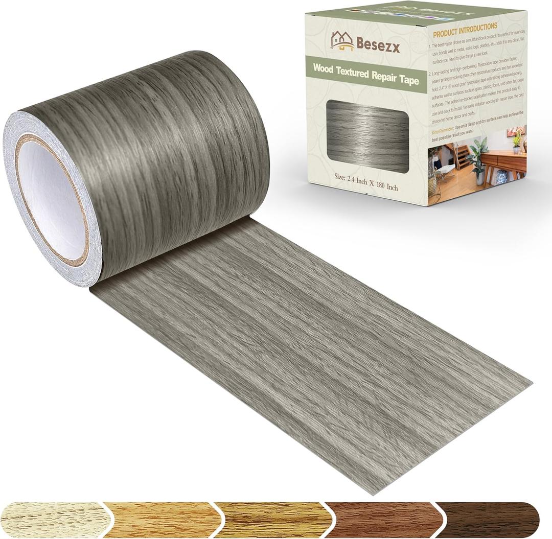 Besezx Wood Grain Tape, 2.4" X15', Self Adhesive Wood Grain Repair Patch for Tables, Chairs, DIY,Baseboards, Doors, Windows, Floors and Furniture Renovation