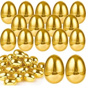 TURNMEON 36PCS Plastic Golden Easter Eggs, 2.36" Fillable Empty Gold Easter Eggs Bulk for Easter Basket Stuffers Fillers, Fillling Candy Treats Toys Eggs Hunt Classroom Prize Supplies and Party Favors