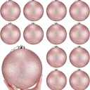 Poen 6 Pcs 6 Inch Christmas Tree Glitter Ornaments Extra Large Shatterproof Christmas Balls Decorations Xmas with Hanging Loop for Holiday Decorations Festival Party Wreath Home Decor (Rose Gold)