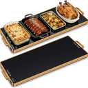 Electric Warming Tray (L 32"x12")Food Warmers for Parties Buffet with Thermostat & Full Surface Heating, Tempered Glass Warming Mat for Food, Temperature Adjustable Gold Handles Food Warming Mat