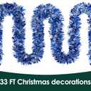 33FT Christmas Garland, Blue and Silver Tinsel Garland Shiny Hanging Garland for Home Tree Door Mantle Indoor Outdoor Holiday Xmas Party Decor