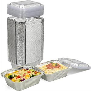 Small Disposable Aluminum Pans with Plastic Lids-100 Pack (5"x4") 1 Lb Mini Foil Pans for Catering, Meal Prep, Baking, Roasting, Freezer Safe