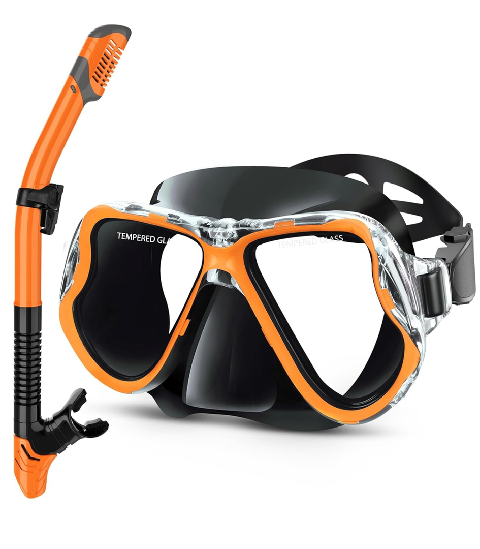 Greatever Dry Snorkel Set, Panoramic Wide View, Anti-Fog Scuba Diving Mask,Professional Snorkeling Gear Kids