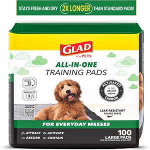 Glad for Pets Black Charcoal Puppy Pads - 6-Layer Leak-Proof Construction, Activated Carbon Odor Control, Pheromone Attractant - Disposable Dog Pee Pads for Potty Training, 23 x 23 in, 100 Count