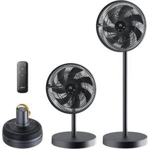 shinic 14" Standing Fan for Bedroom with Remote, Portable Foldable Fan for Compact Storage Oscillating Tabletop & Pedestal Fans with 3 Speed/Mode Touch+Remote Control 12H Timer Floor Fan Office Home
