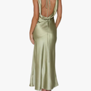 Womens Elegant Satin V Neck Backless Sleeveless Maxi Dress Silk Tie Low Back Formal Cocktail Dresses Wedding Guest, Size Small