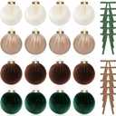 Velvet Christmas Ornaments, Pack of 16pcs 3.15" Shatterproof Ornaments Balls in 4 Colors and 12pcs 7.09" Velvet Bows for Christmas Tree (Brown, Green) and Vintage Xmas Tree Decoration (Neutral)