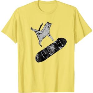 Cat on Skateboard Graphic Tee – Funny Kitten on Skateboard T-Shirt Size Large
